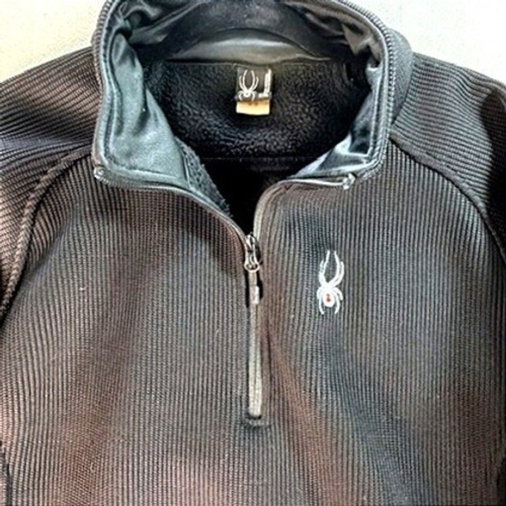 Spyder 1/4 Zip Pullover Men XXL Black Ribbed Fleece Lined Mock Neck Sweatshirt